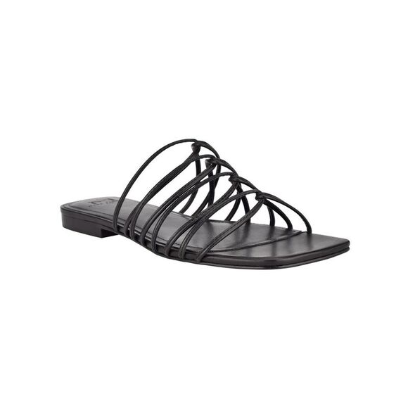 MARC FISHER Womens Black Marcio Square Toe Slip On Leather Slide Sandals 6.5 M - Picture 1 of 4